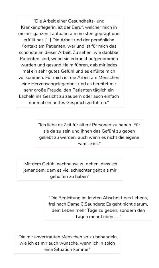 Zitate von Pflegekräften über die Sinnhaftigkeit ihrer Arbeit