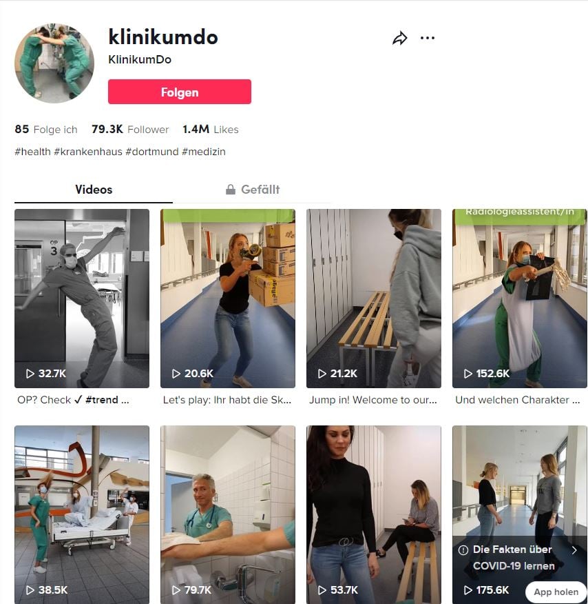 TikTok Account des Klinikums Dortmund