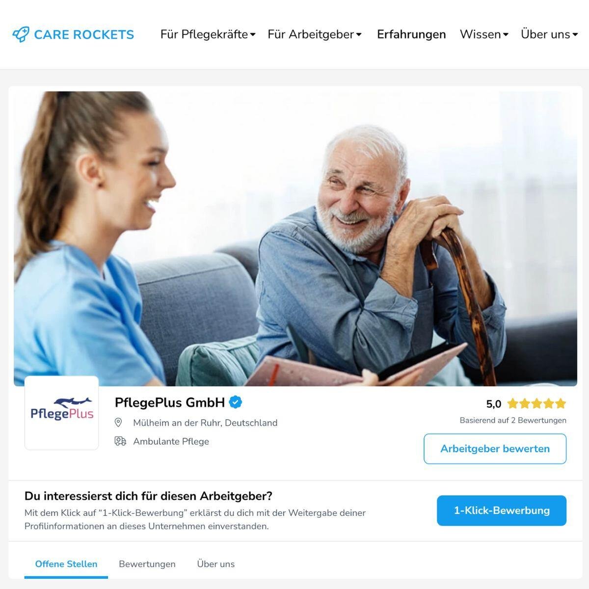 Unternehmensprofil von PflegePlus GmbH auf Care Rockets