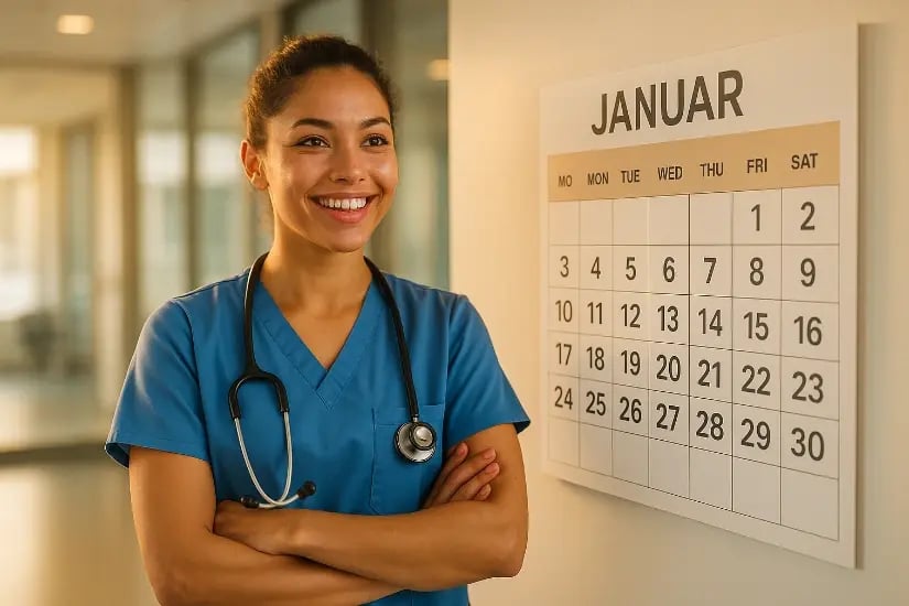 Balkendiagramm mit einem Anstieg der Freischaltungen um 35 % von Dezember auf Januar 2022/2023 und um 65 % von Dezember auf Januar 2023/2024 laut internen Daten von Care Rockets.