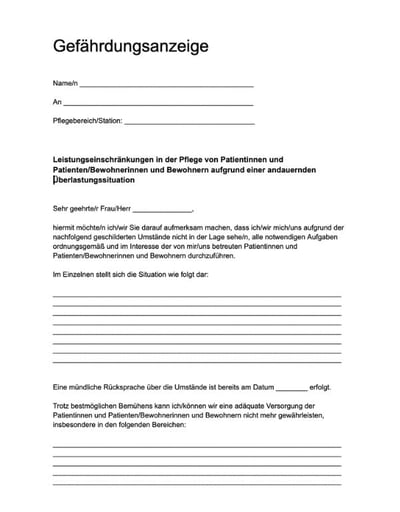Muster Überlastungsanzeige in der Pflege