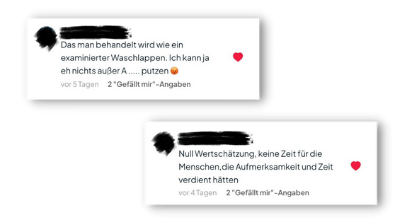 Kommentare von Pflegekräfte über mangelnde Wertschätzung seitens ihres Arbeitgebers